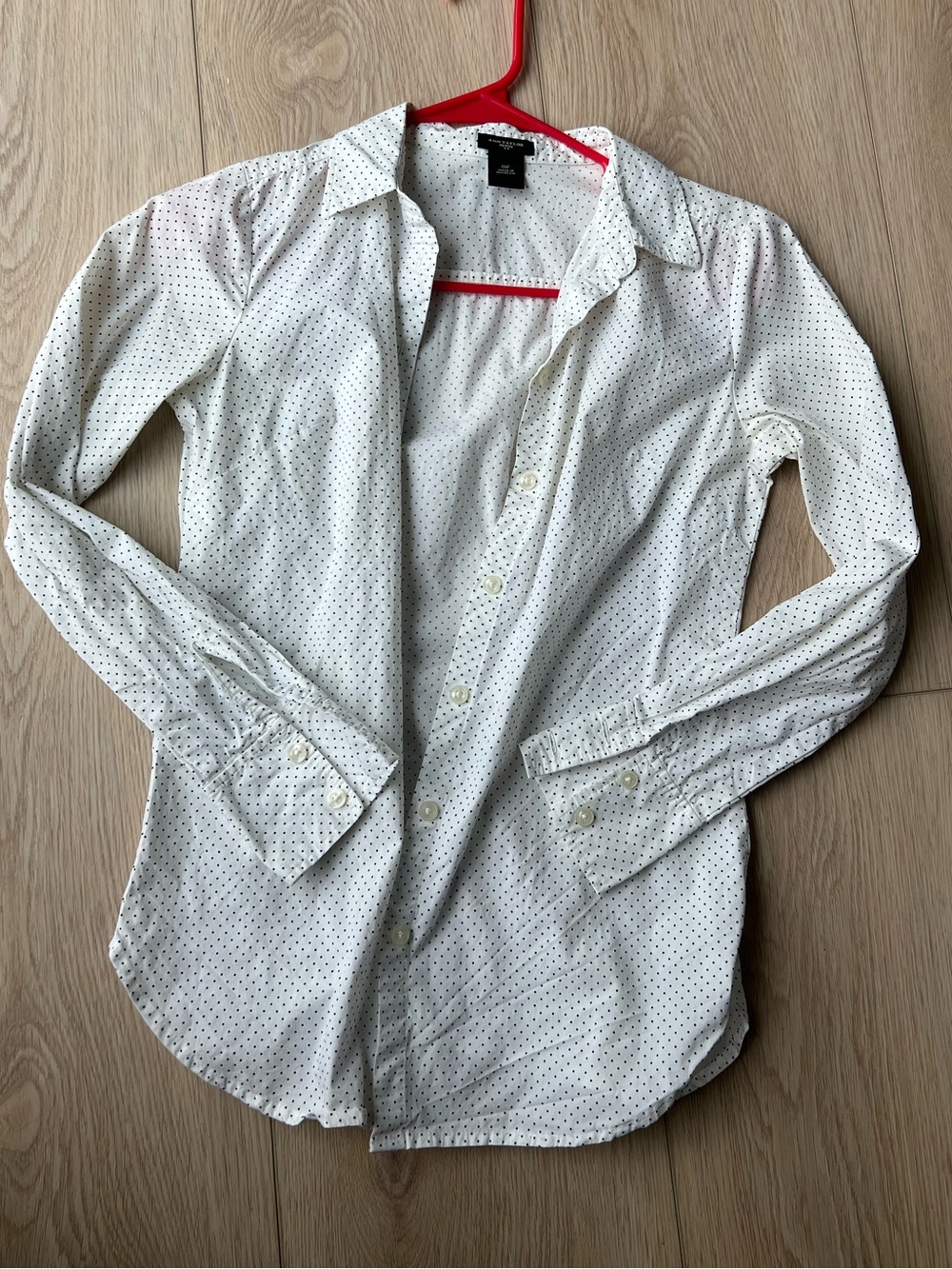 Ann Taylor White Button-Up Shirt with Tiny polka Dots